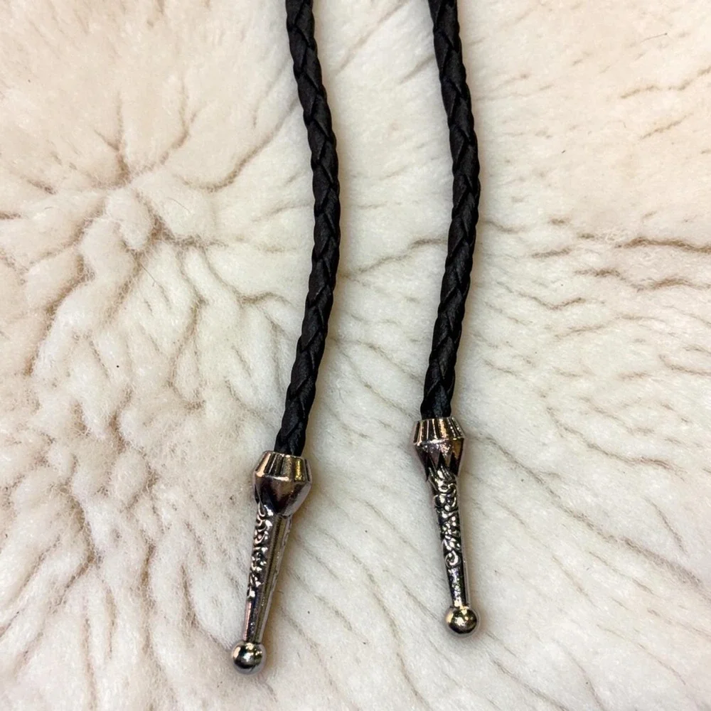 New Tiger's Eye Triangle Stone Braided Black Cord Bolo Tie Western Festival